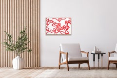 Red Seascape, Abstract Geometric Fish Patterns, Monoprinting on Rag Paper, 2024