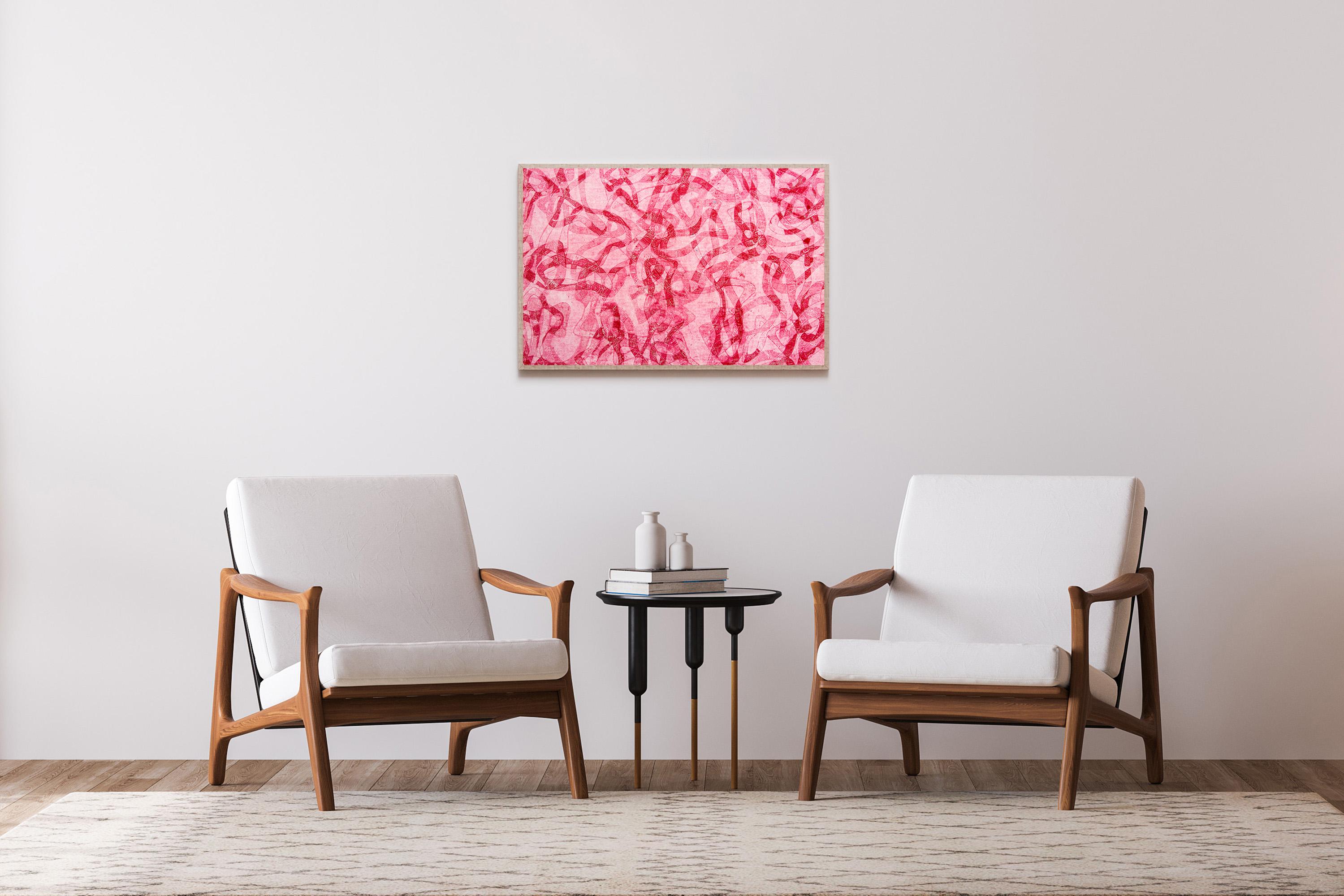 Tonalité rouge, peinture figurative abstraite représentant des poissons des mers rouges sur papier  - Painting de Enric Servera