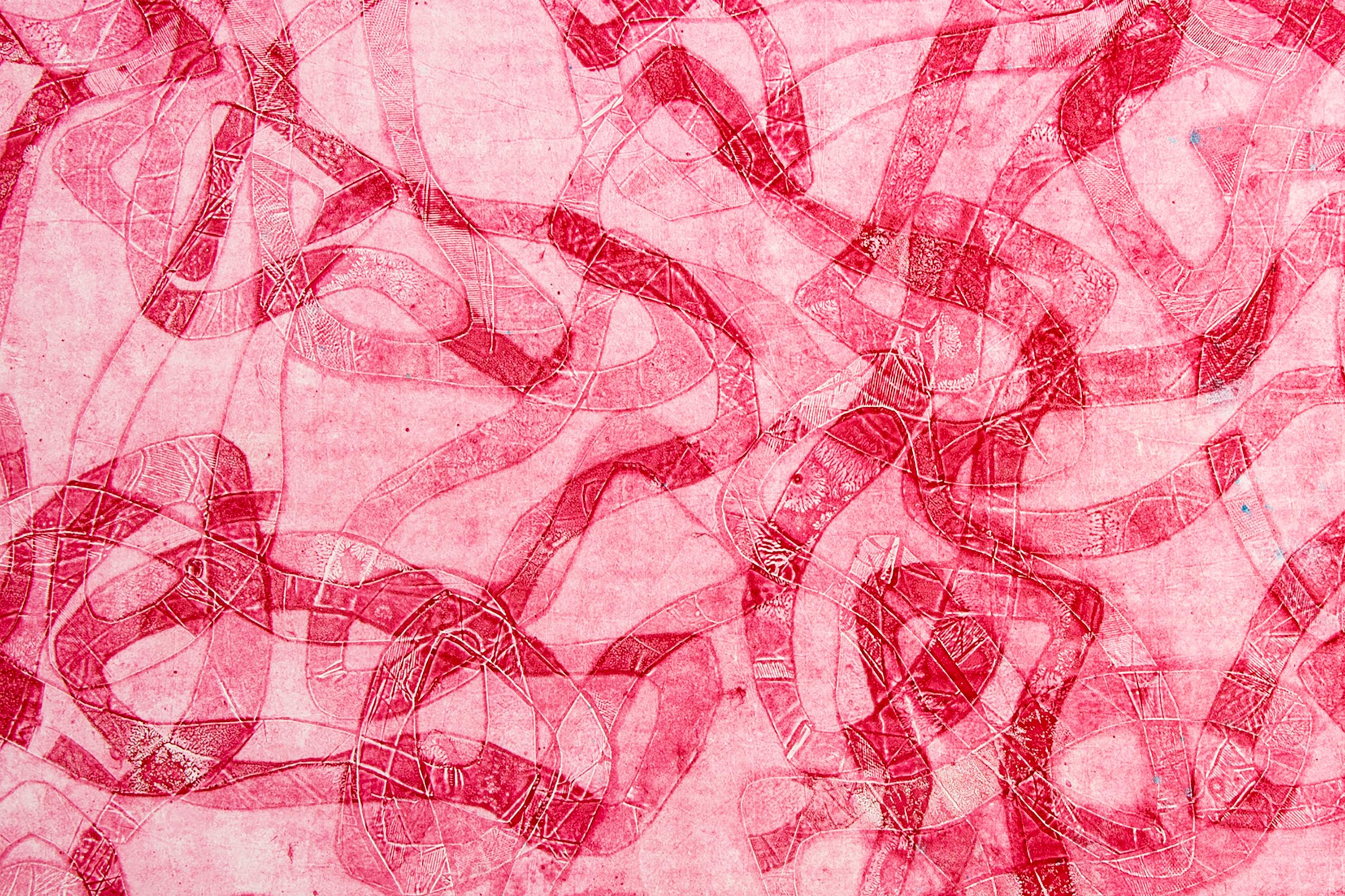 Tonalité rouge, peinture figurative abstraite représentant des poissons des mers rouges sur papier  2