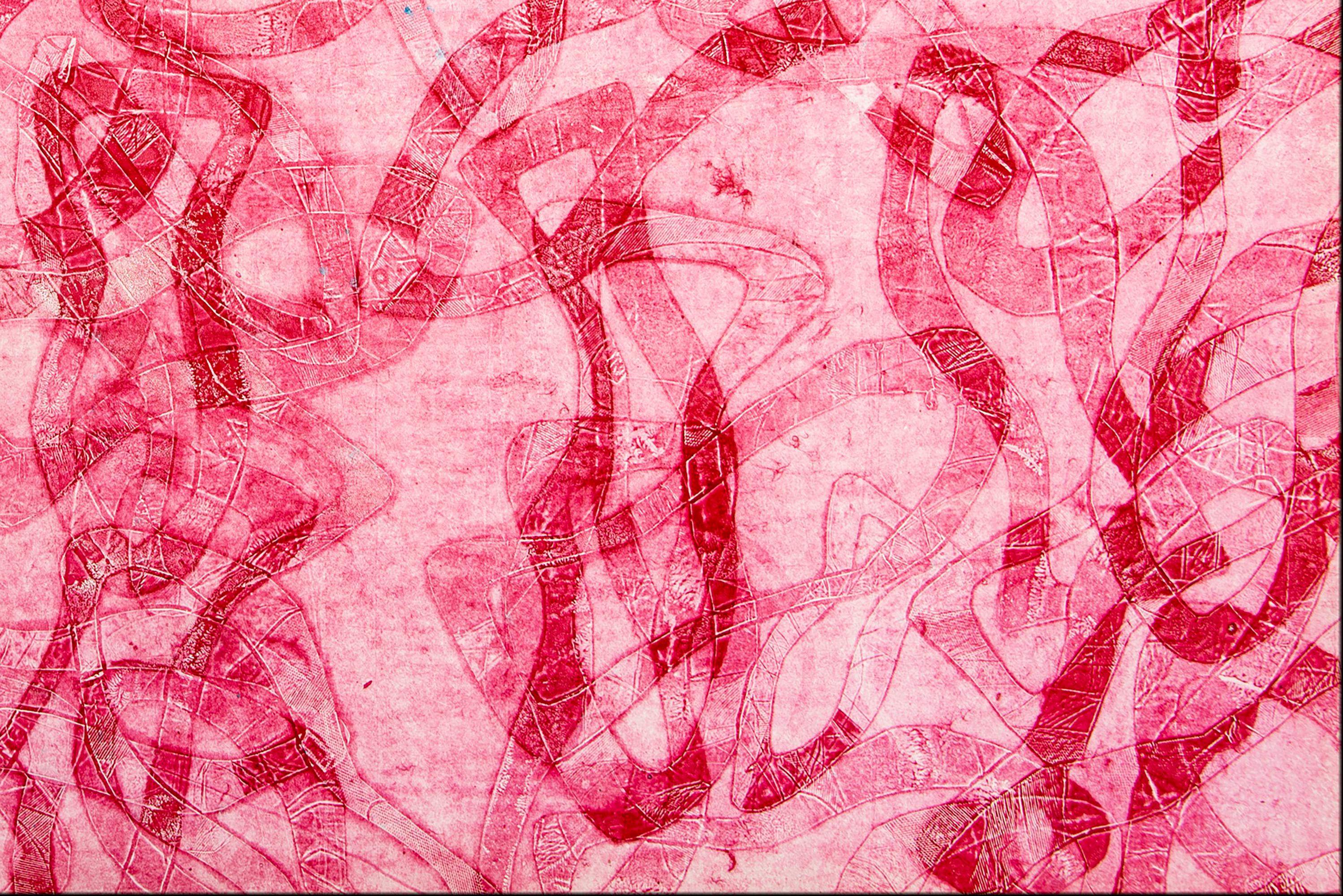 Tonalité rouge, peinture figurative abstraite représentant des poissons des mers rouges sur papier  3