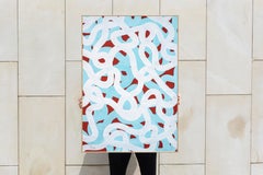 School of Fish, Vertical Abstract Marina, Turquoise and Red Patterns on Paper