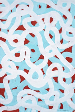 School of Fish, Vertical Abstract Marina, Turquoise and Red Patterns on Paper