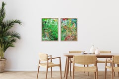 Sea Grass, Abstract Expressionist Painting Diptych in Green, Gestual Landscape