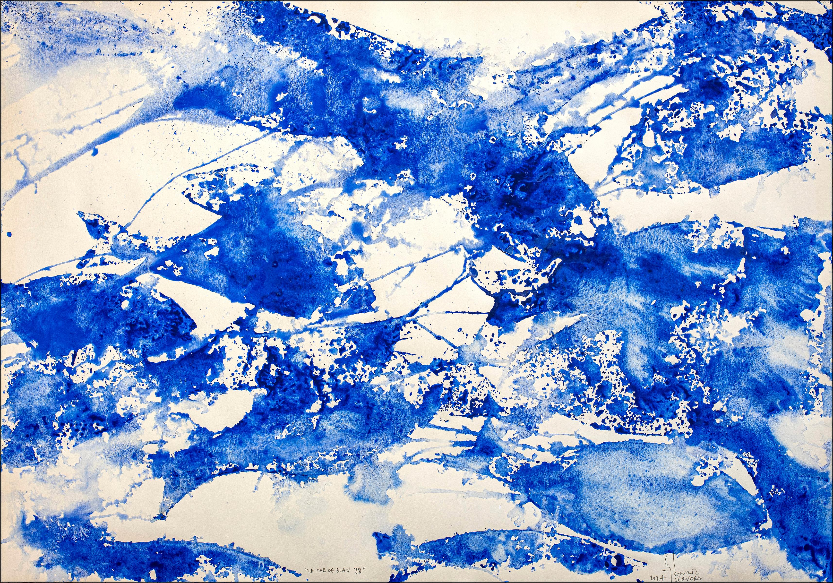 Abstraktes Diptychon Meer des Blauen Diptychons, abstrakte blau-weiße Fischmuster, mediterraner Stil  im Angebot 1