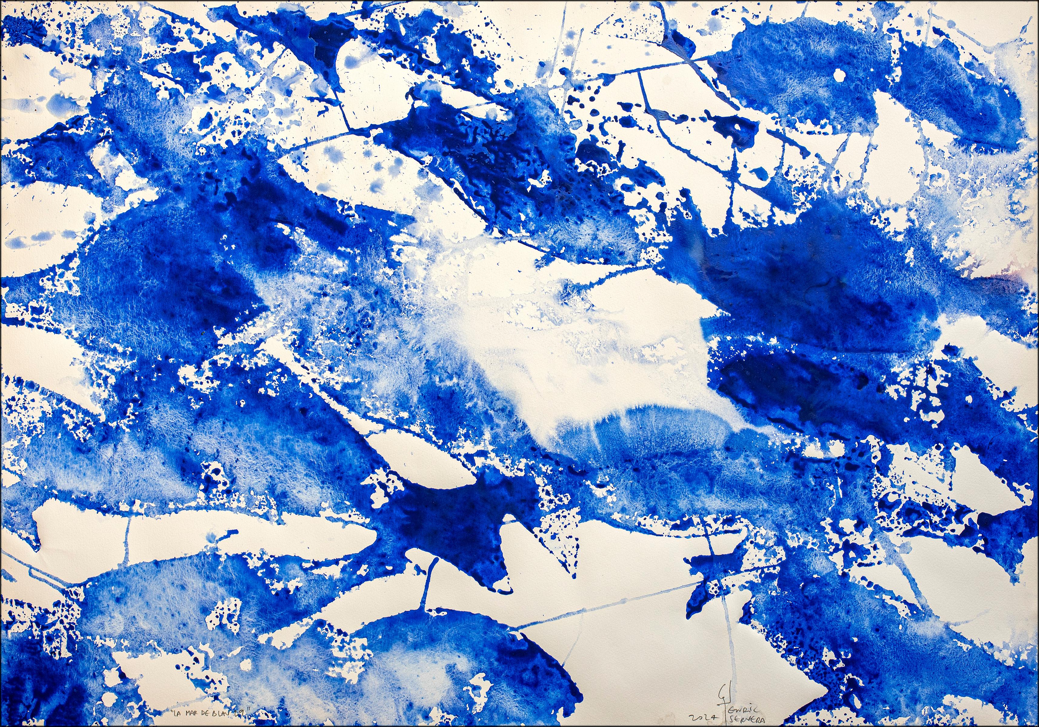 Diptyque Sea of Blues, motifs de poissons bleus et blancs abstraits, style méditerranéen  en vente 2