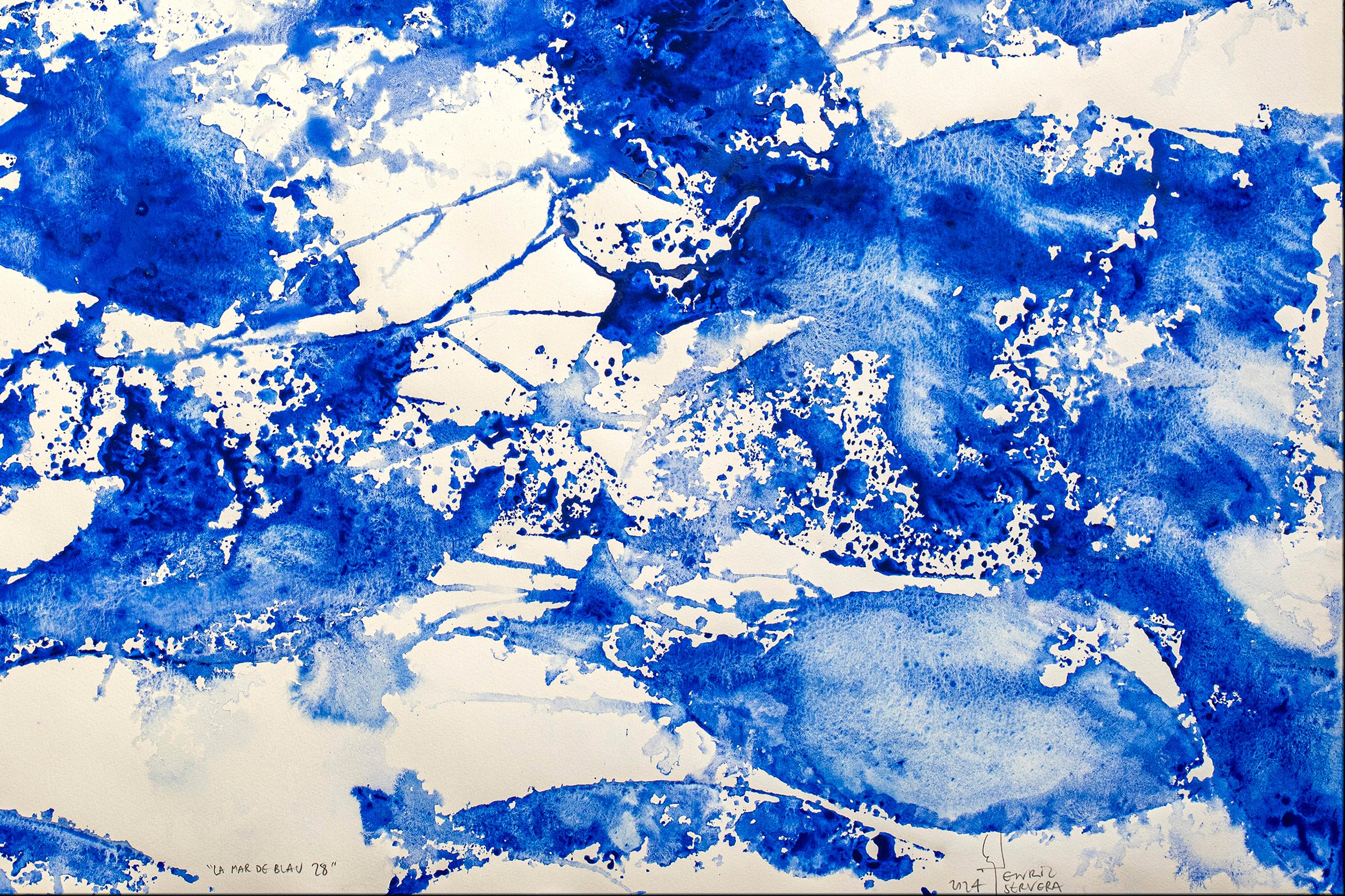 Abstraktes Diptychon Meer des Blauen Diptychons, abstrakte blau-weiße Fischmuster, mediterraner Stil  im Angebot 5