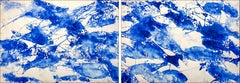 Abstraktes Diptychon Meer des Blauen Diptychons, abstrakte blau-weiße Fischmuster, mediterraner Stil 