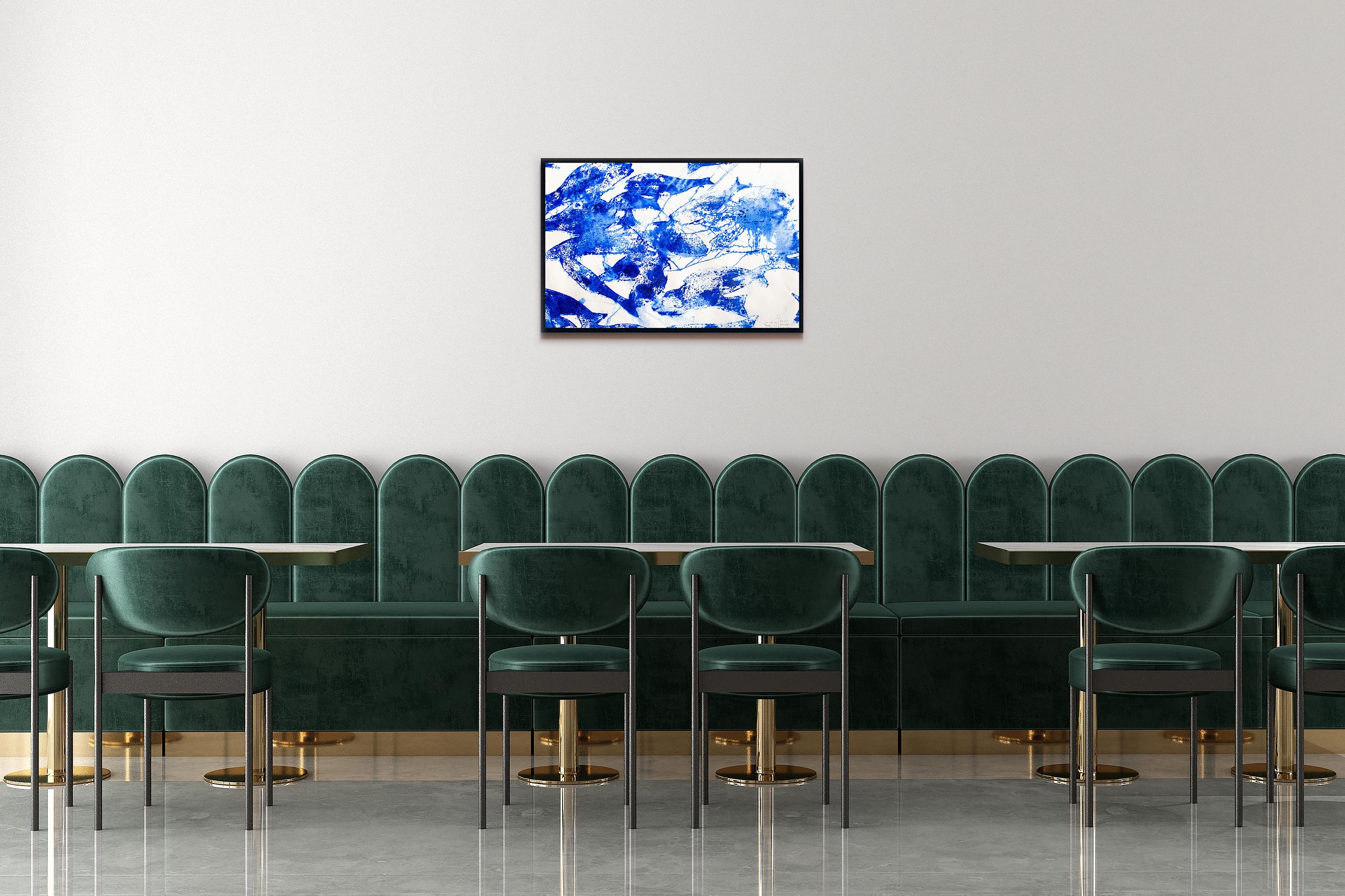 Sea of Blues N10, Abstract Blue and White Fish Patterns, Mediterranean Style  For Sale 2