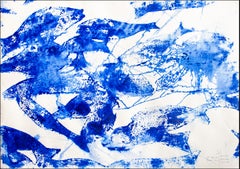 Sea of Blues N10, motifs de poissons bleus et blancs abstraits, style méditerranéen 