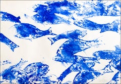 Mar de azules N7, patrones abstractos de peces azules y blancos, estilo mediterráneo 