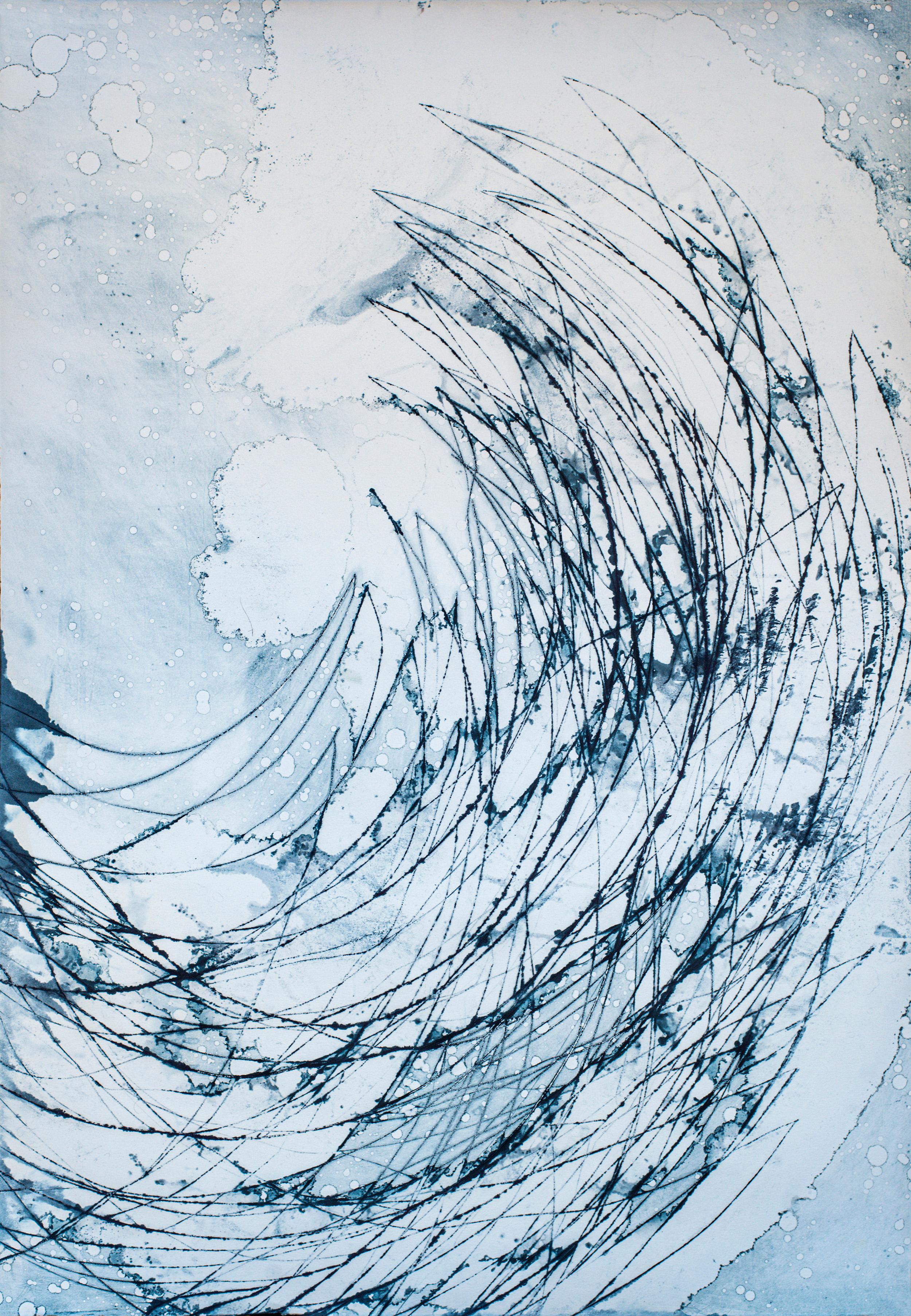 Splash, Mixed Media, Modern Seascape Gestures in Black and White on Paper, 2026