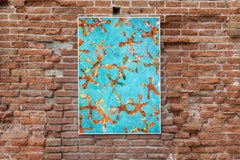 Starfish Universes, Blue and Orange Patterns, Acrylic Painting on Paper, Abtract