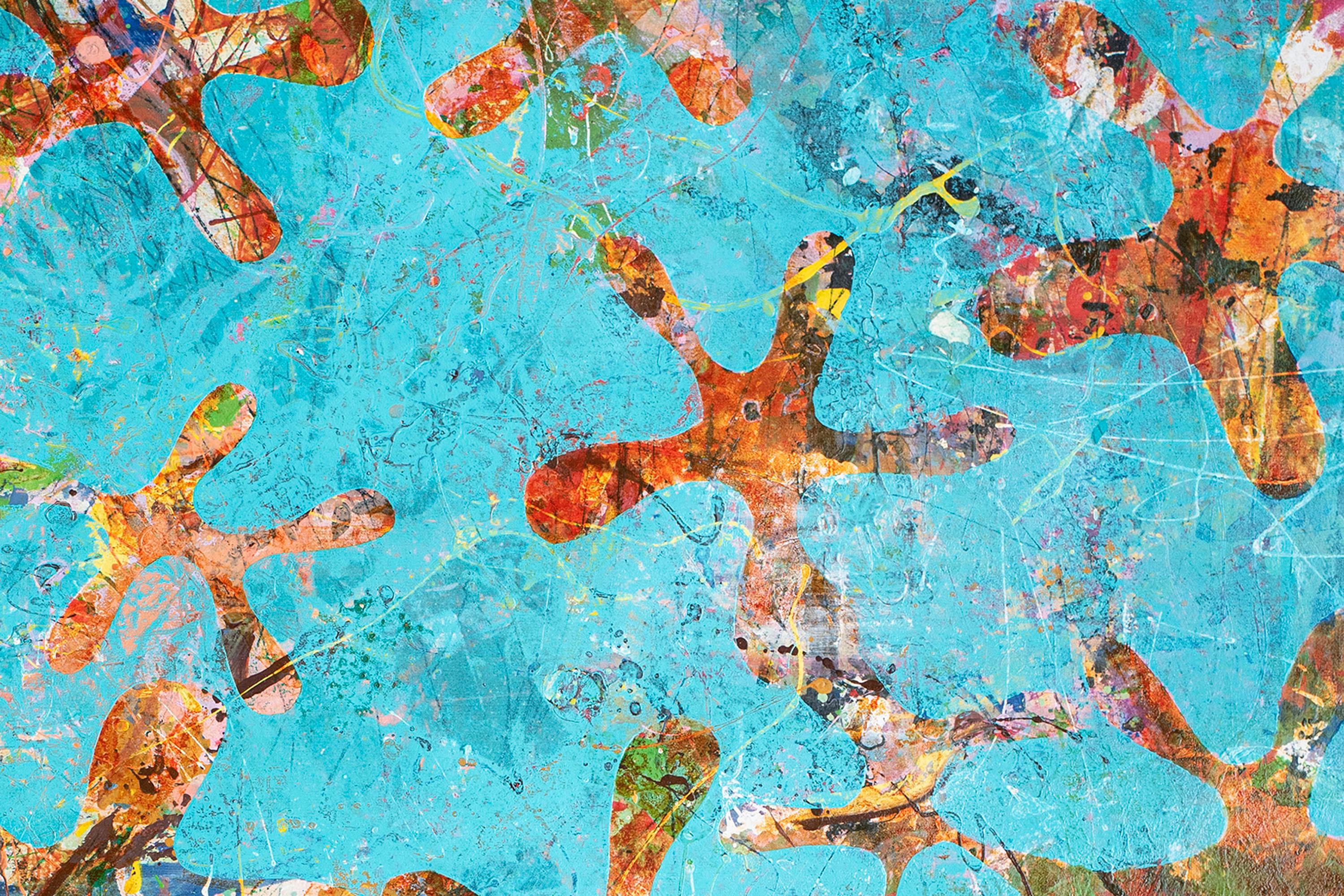 Starfish Universes, Blue and Orange Patterns, Acrylic Painting on Paper, Abtract For Sale 2