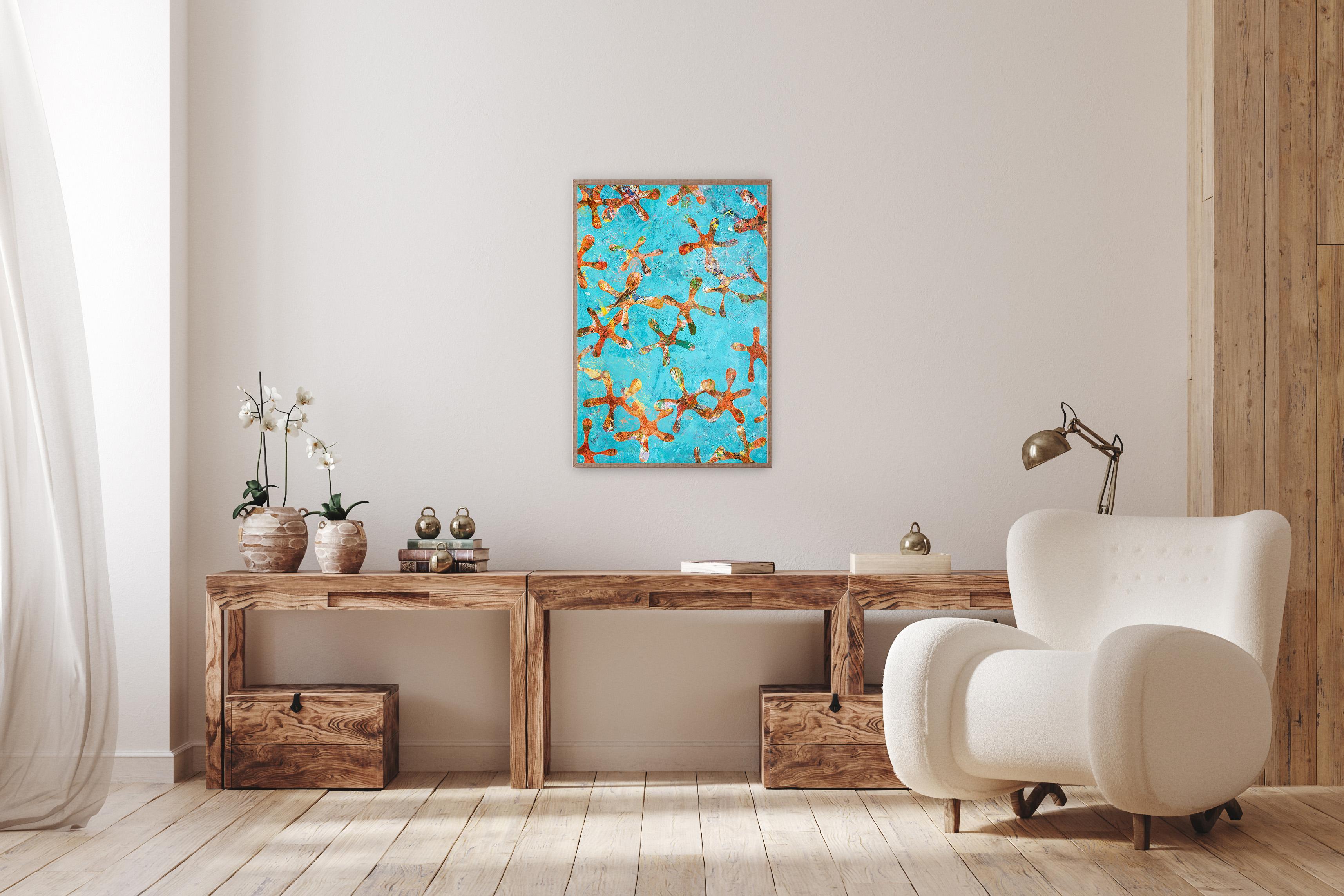 Starfish Universes, Blue and Orange Patterns, Acrylic Painting on Paper, Abtract For Sale 3