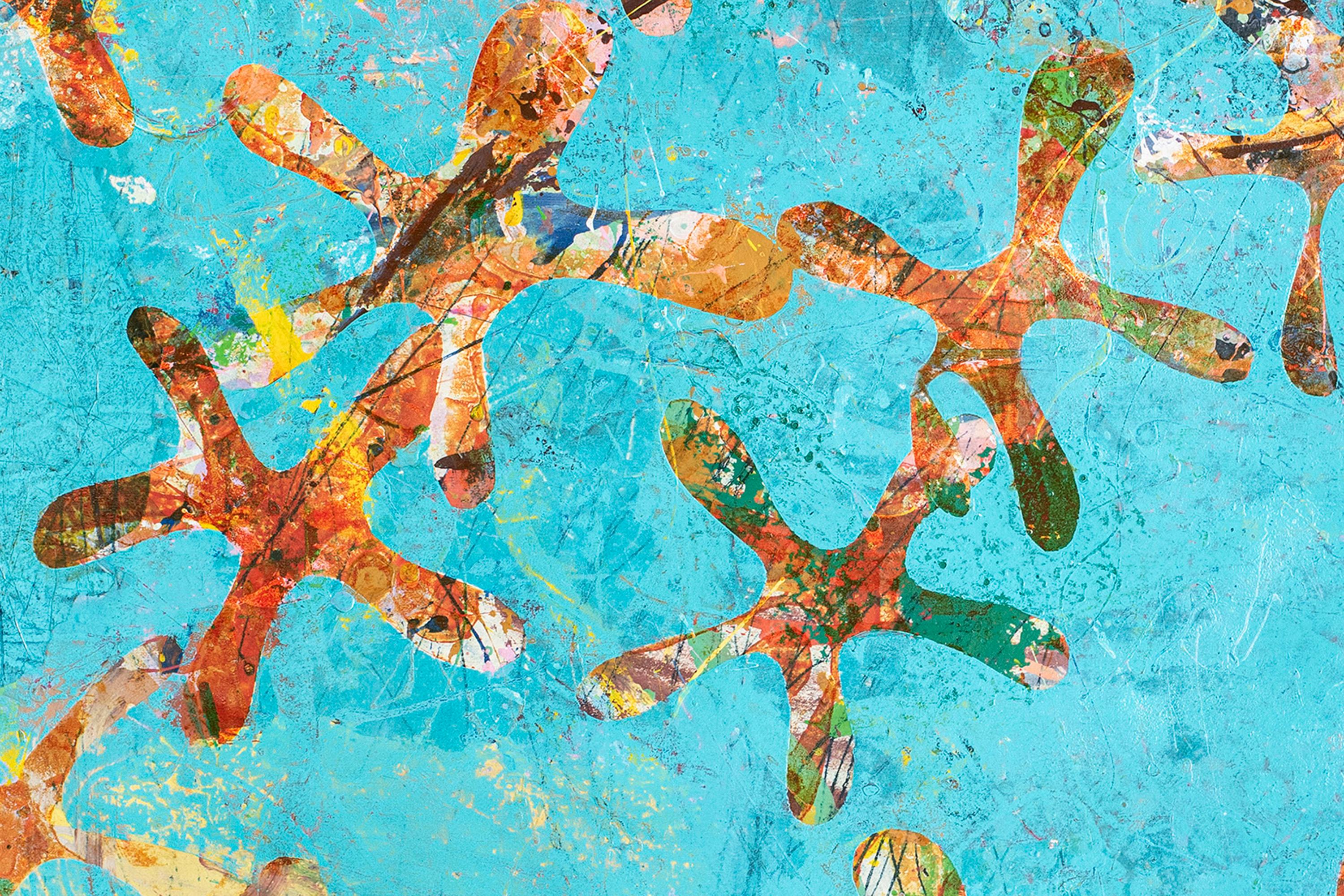 Starfish Universes, Blue and Orange Patterns, Acrylic Painting on Paper, Abtract For Sale 4