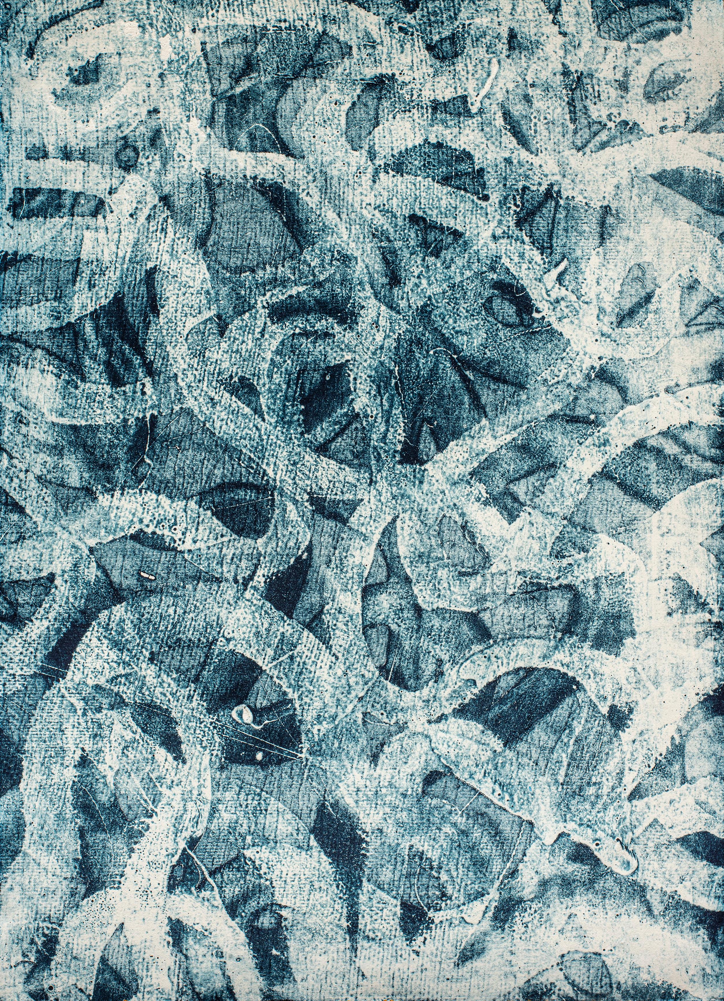 Enric Servera Animal Painting - Trail of Fish, Gestual Abstraction School of Fish, Blue and Gray, Marina, 2026