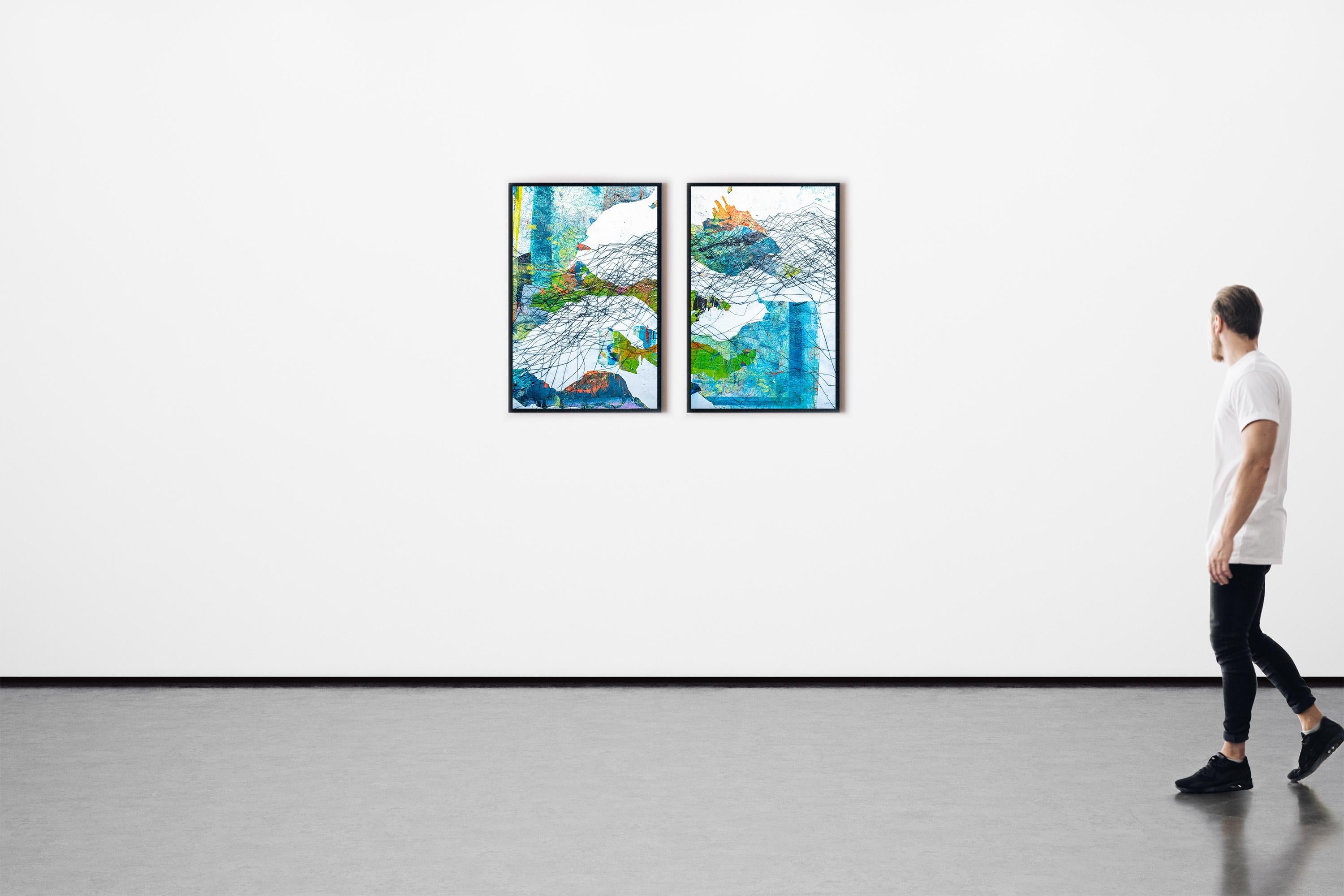 Unusual Seascape, Contemporary Marine Diptych, Mixed Media Cartography on Paper - Abstract Impressionist Painting by Enric Servera
