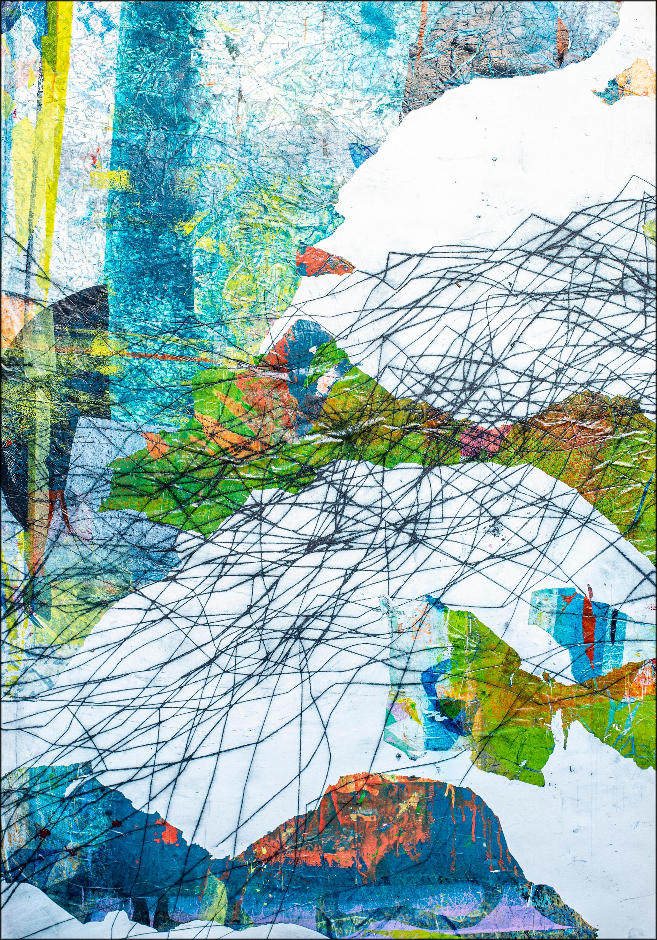 Unusual Seascape, Contemporary Marine Diptych, Mixed Media Cartography on Paper - Blue Still-Life Painting by Enric Servera
