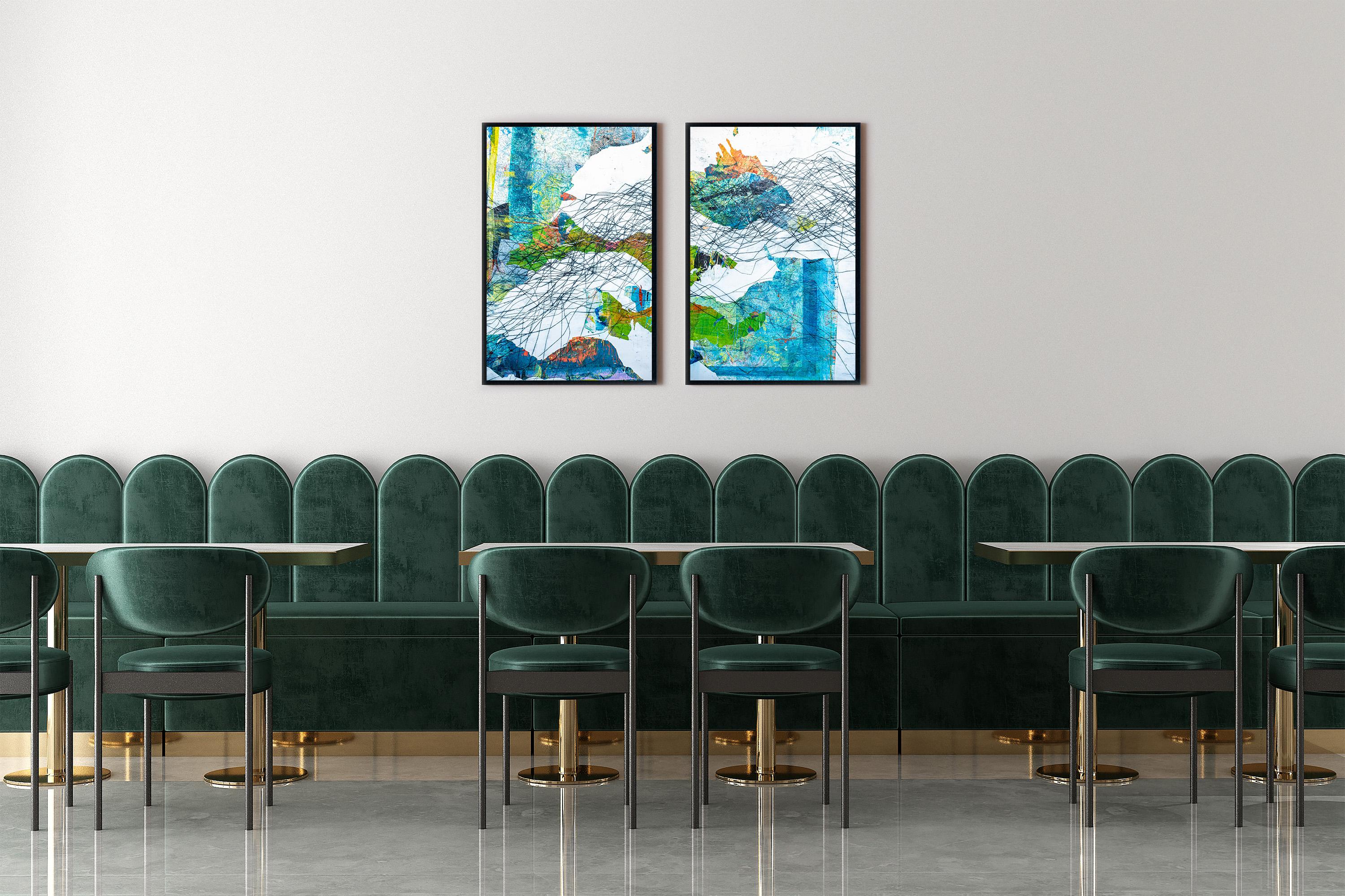 Unusual Seascape, Contemporary Marine Diptych, Mixed Media Cartography on Paper For Sale 1