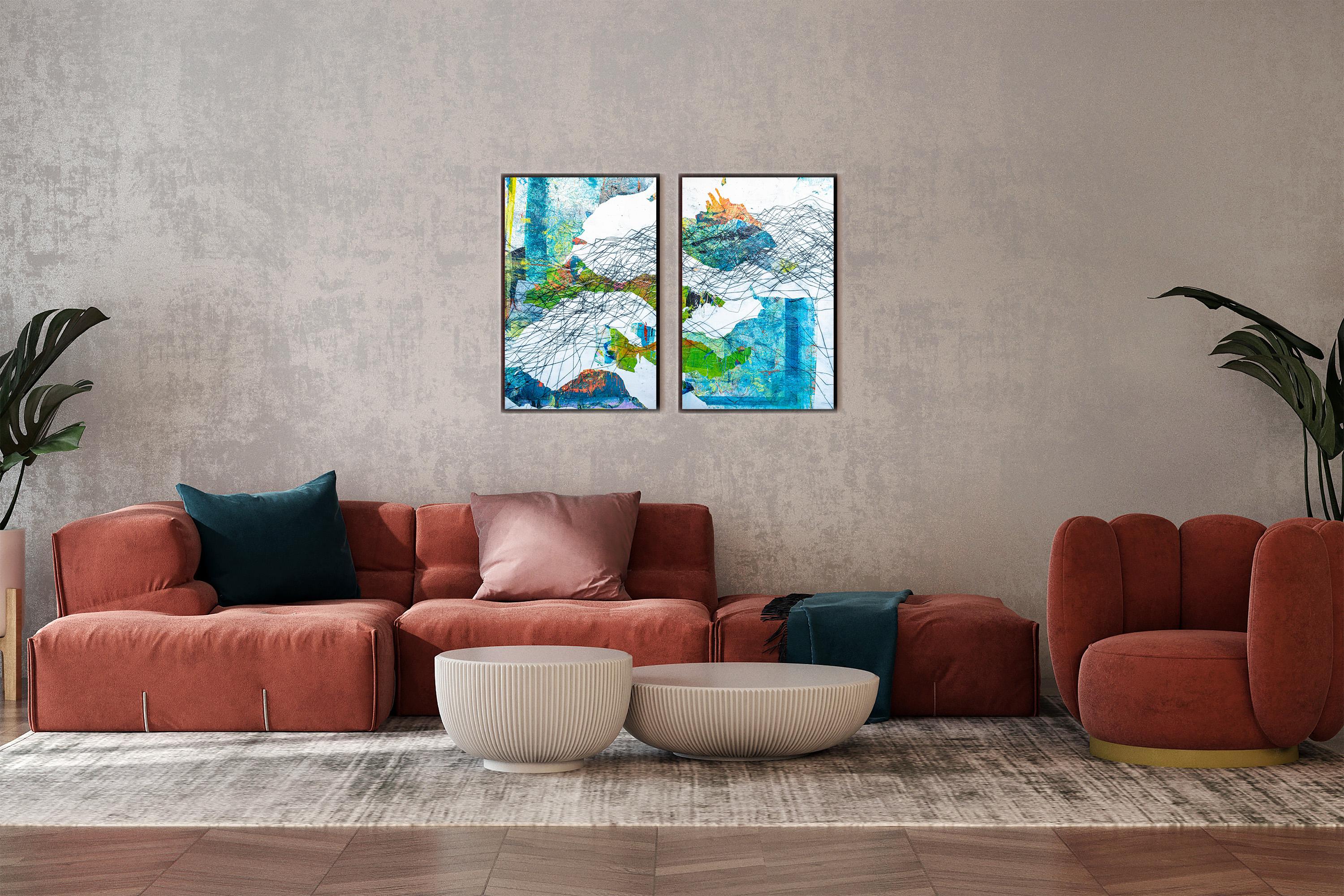 Unusual Seascape, Contemporary Marine Diptych, Mixed Media Cartography on Paper For Sale 3