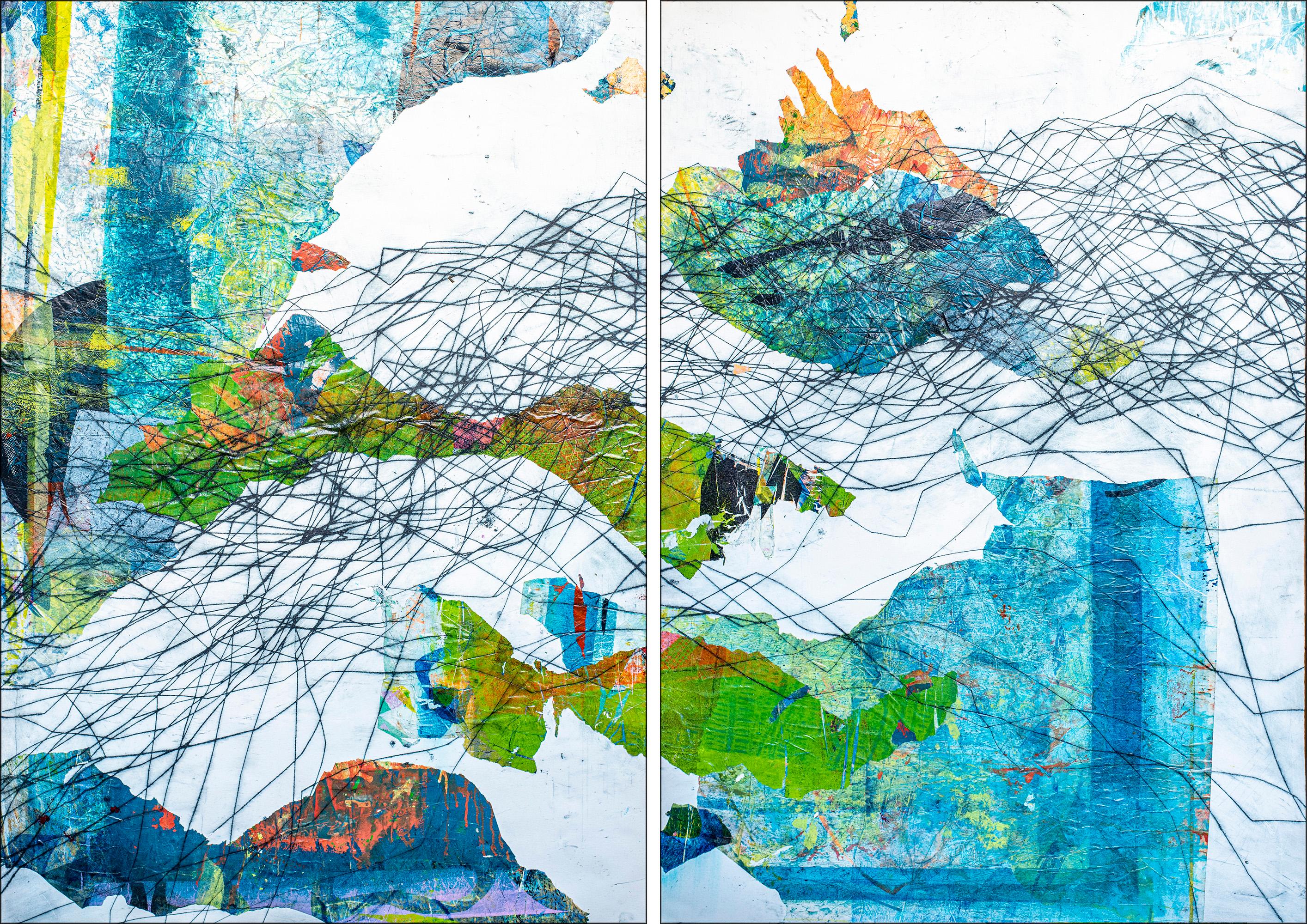 Unusual Seascape, Contemporary Marine Diptych, Mixed Media Cartography on Paper