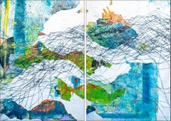 Paysage marin inhabituel, diptyque marin contemporain, cartographie mixte sur papier