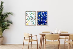 White and Blue Diptych, Gestual Abstraction School of Fish, Modern Seascape Fish