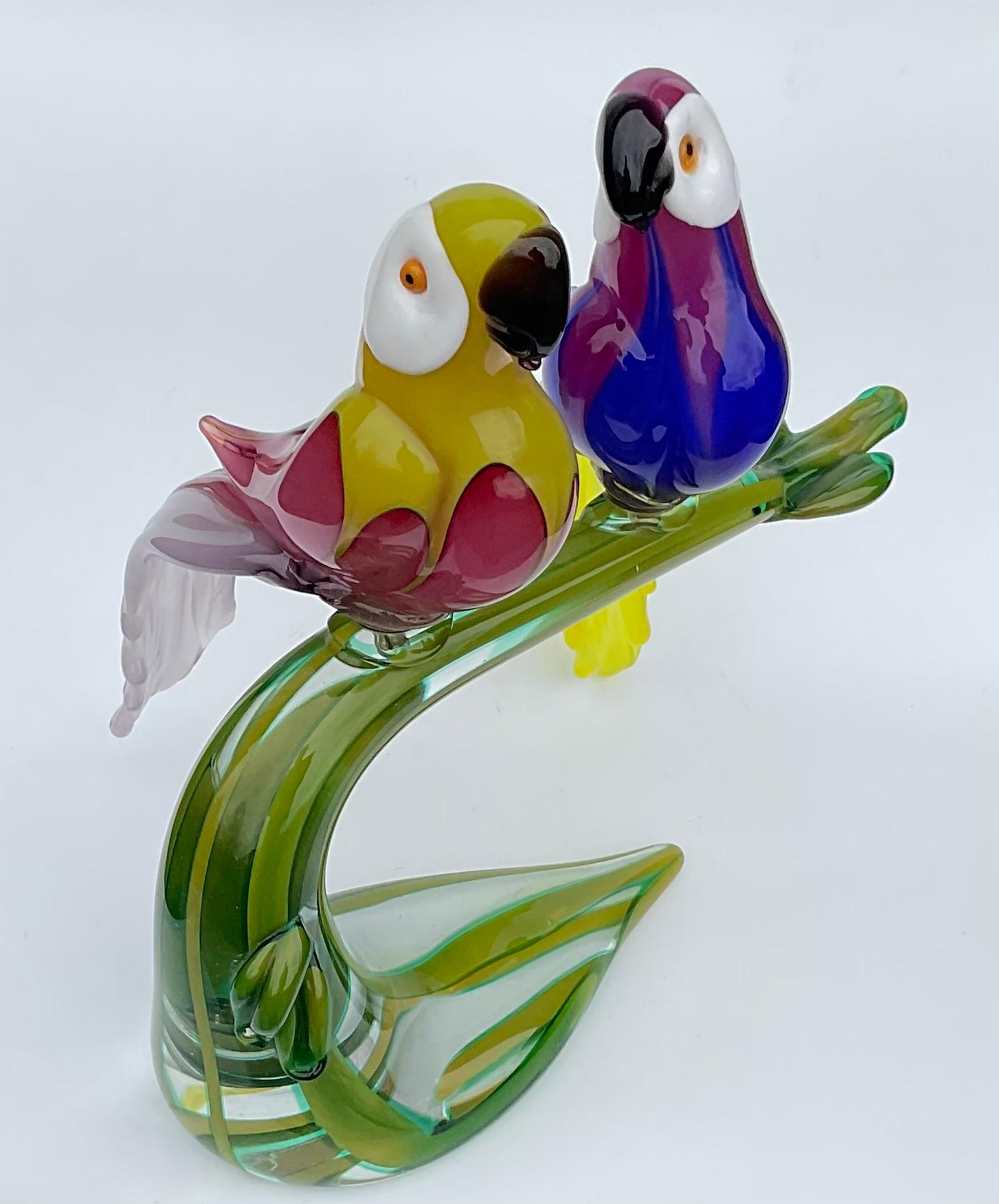 Enricco Cammozzo Colorful Murano Art Glass Bird Pair Sculpture artist signed  In Good Condition For Sale In Ann Arbor, MI