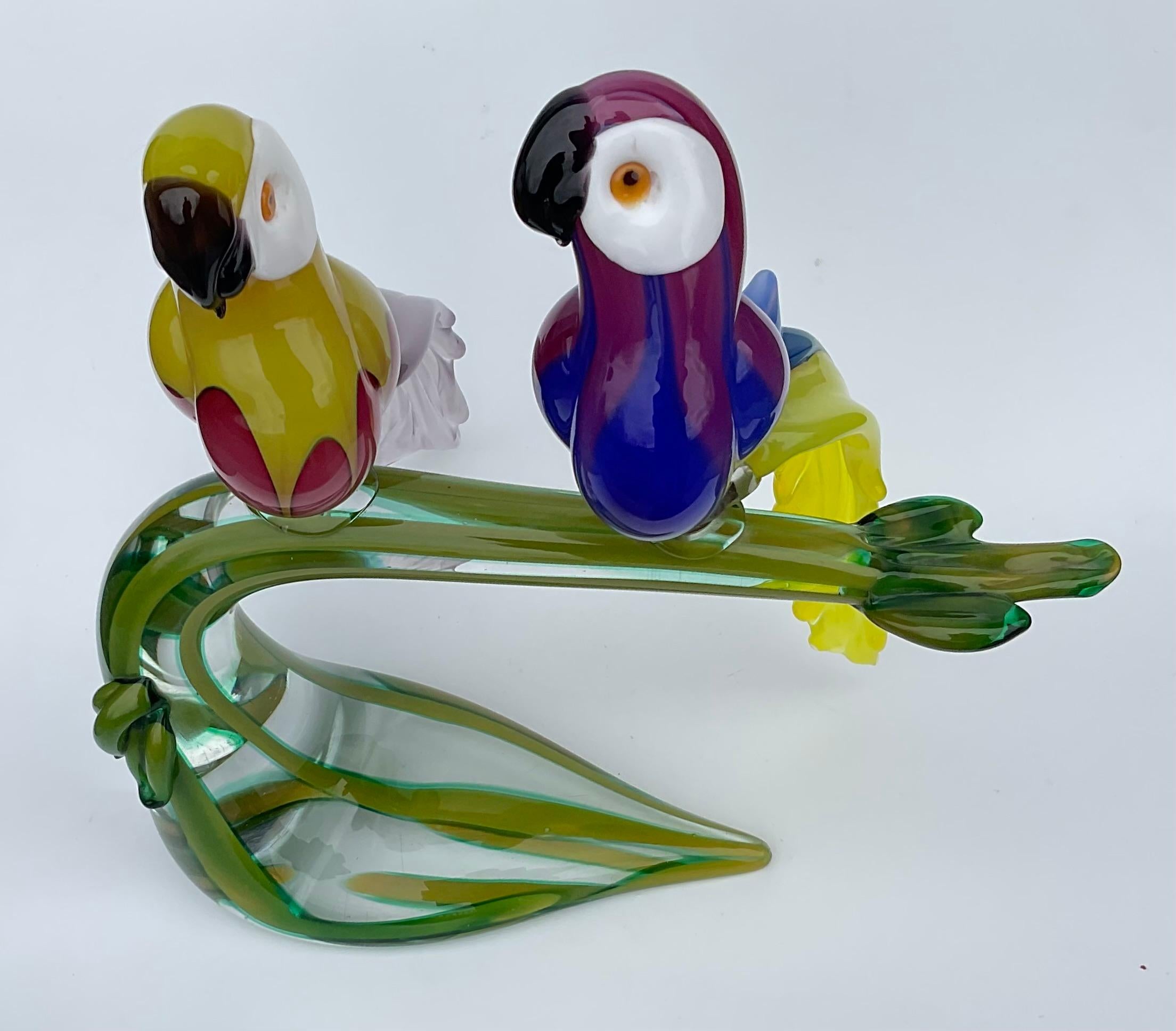Blown Glass Enricco Cammozzo Colorful Murano Art Glass Bird Pair Sculpture artist signed  For Sale