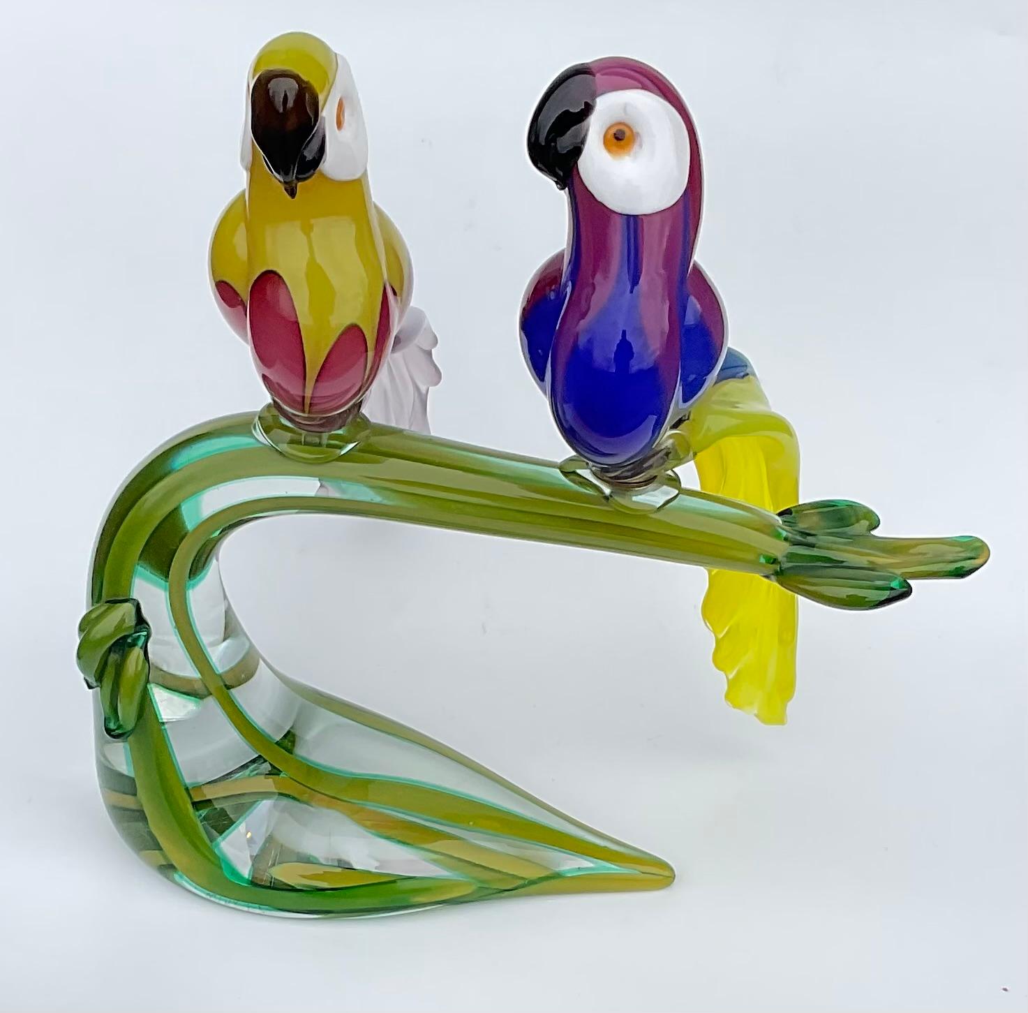 Enricco Cammozzo Colorful Murano Art Glass Bird Pair Sculpture artist signed  For Sale 1