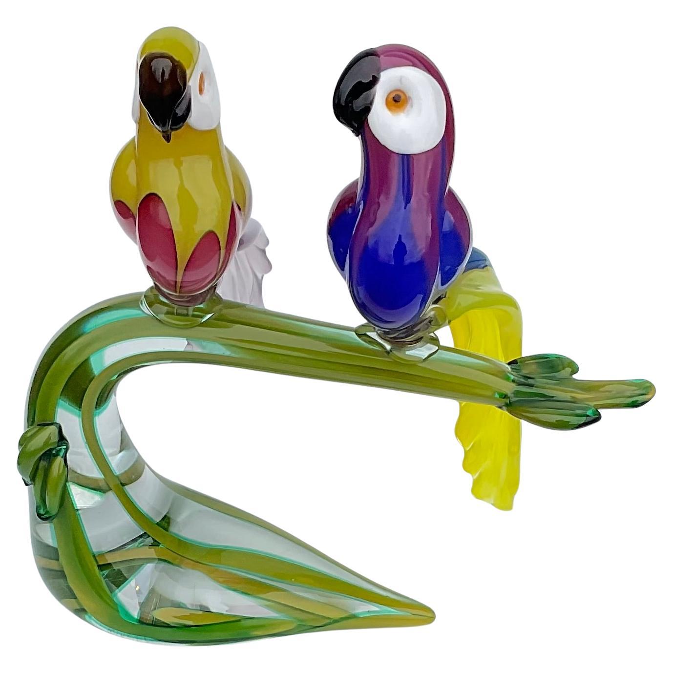 Enricco Cammozzo Colorful Murano Art Glass Bird Pair Sculpture artist signed  For Sale