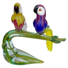 Enricco Cammozzo Colorful Murano Art Glass Bird Pair Sculpture artist signed 