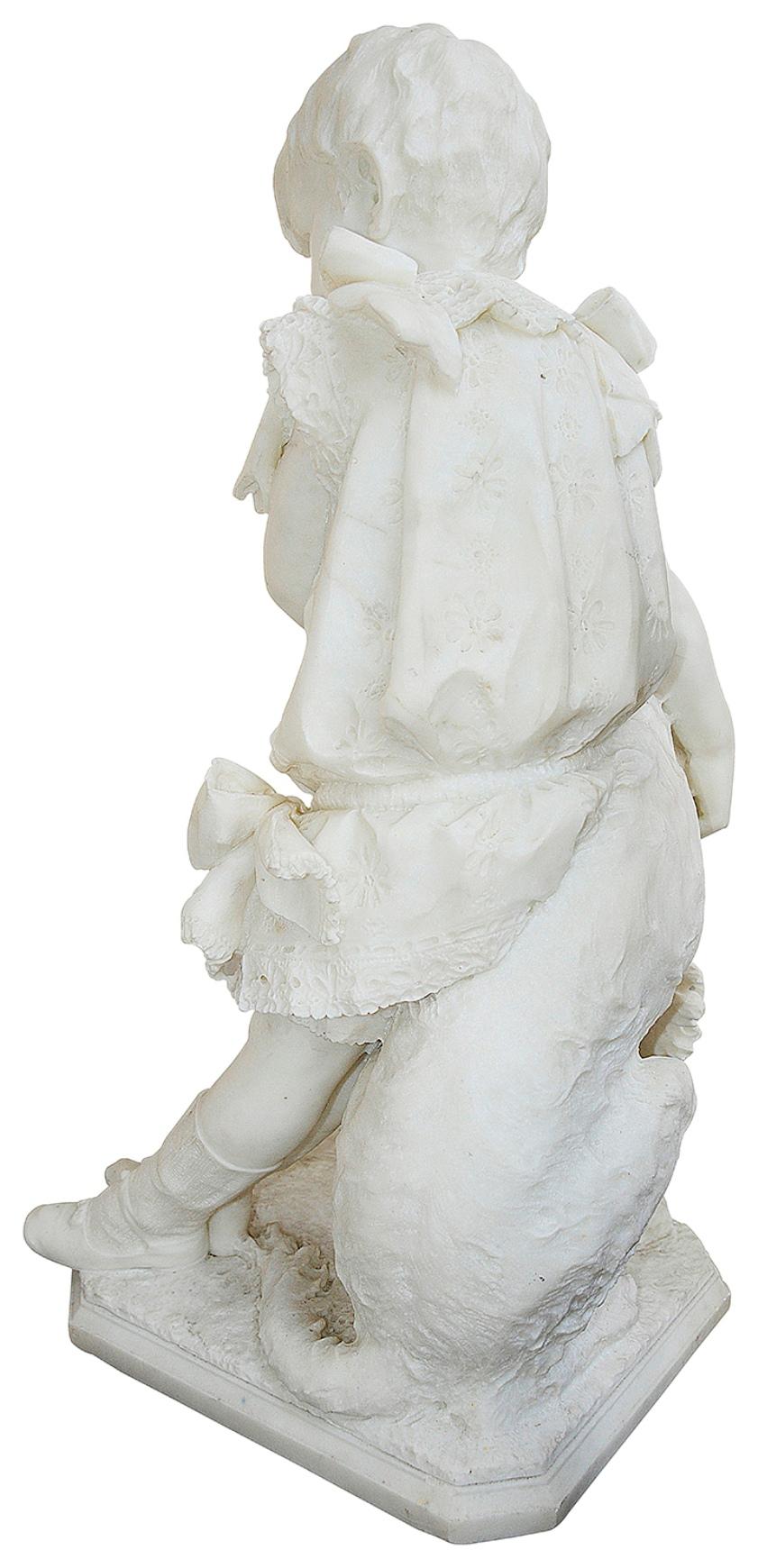 Italian Enrico Astorri, 19th Century Marble Statue of Young Boy with Dog For Sale