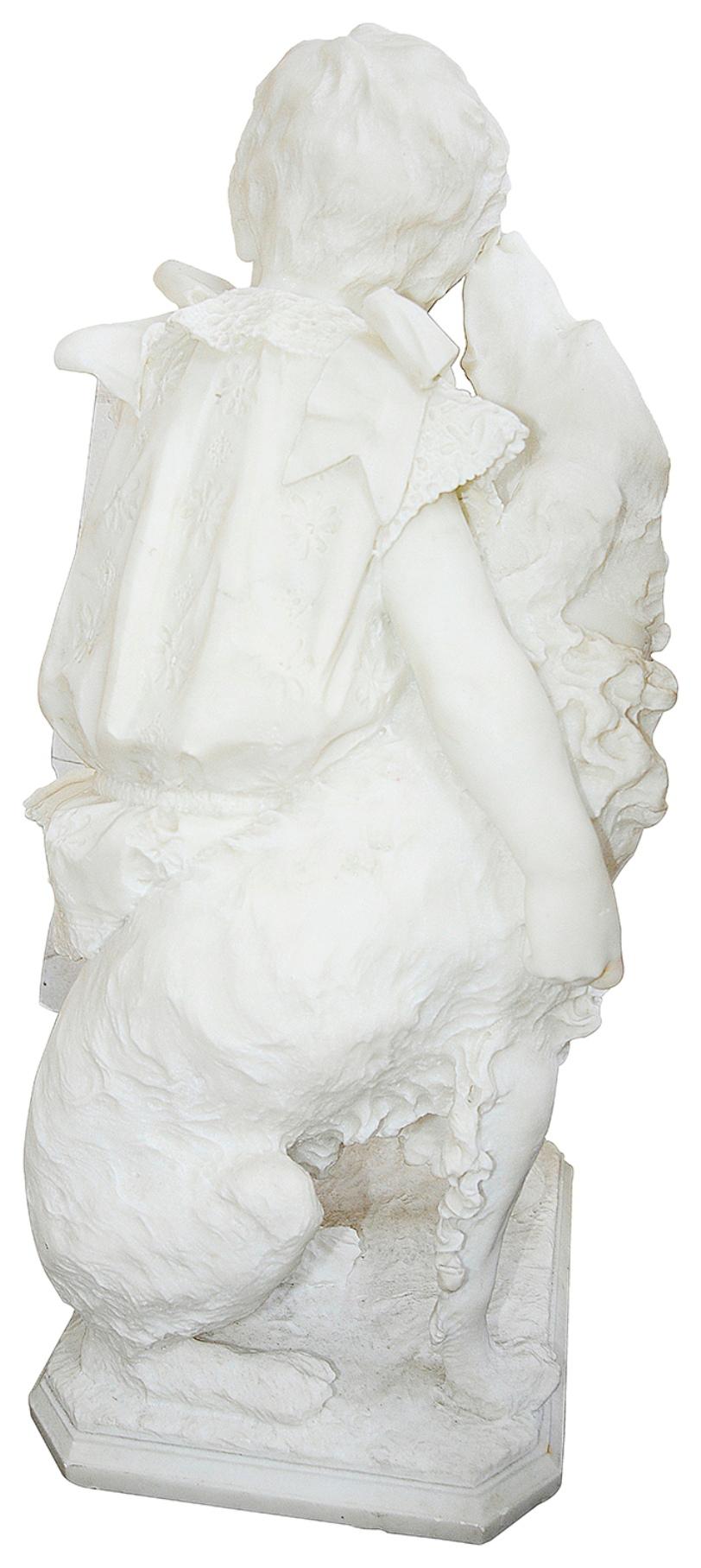 Hand-Carved Enrico Astorri, 19th Century Marble Statue of Young Boy with Dog For Sale