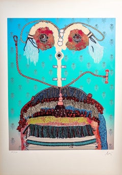 Enrico Baj (1924–2003) – Farbige Mischtechnik mit Collage auf Papier – 1975