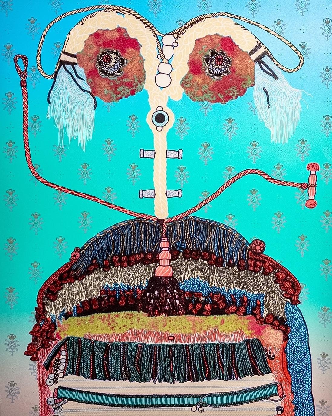 Enrico Baj (1924–2003) – Farbige Mischtechnik mit Collage auf Papier – 1975
