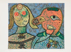 Enrico Baj (1924-2003) - El General Amin Dada y una de sus mogli-Mixed media