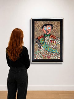 Enrico Baj ( 1924 – 2003 ) –Mixed media with passamentrie and collage on brocade