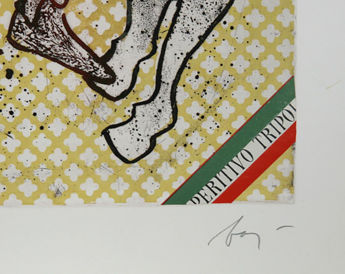 Artist: Enrico Baj, Italian (1924 - 2003)
Title: Caius Julius Caesar Octivanius Augustus
Year: 1972
Medium: Aquatint Etching with Collage, Signed and numbered in pencil
Edition: 24/70
Size: 19.5  x 15.75 in. (49.53  x 40.01 cm)