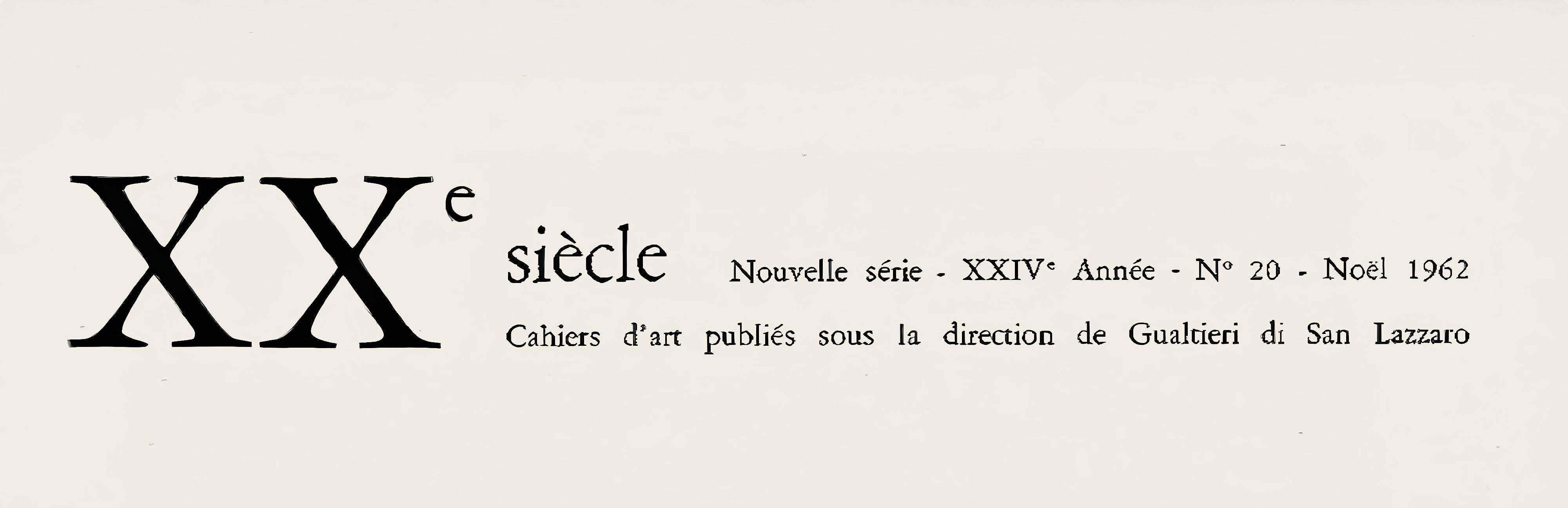 Lithograph on vélin paper. Paper Size: 12.4 x 9.65 inches. Inscription: Unsigned and unnumbered, as issued. Notes: From the album, XXe siècle, Nouvelle série, XXIV Année N°20, Noël 1962, Cahiers d'art créés en 1938 par G. di San Lazzaro, 1962.