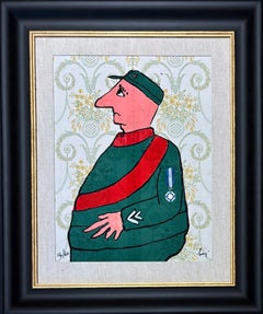 Enrico Baj (1924–2003) – Caporal – Color etching and collage on brocade – 1972