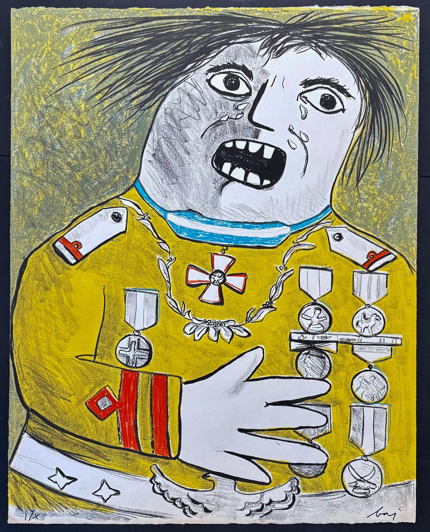 Enrico Baj (1924–2003) – Le comte de Guèbriant – Color lithograph on paper– 1965 For Sale 1