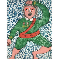 Enrico Baj - Generale Danzante - Acquaforte a colori e collage su carta - 1976