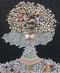 Horatius Nelson, Duke of Brontë. Collage sea shells, medals, brocade, compasses.