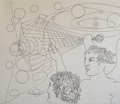 Italian Surrealist Aquatint Etching Enrico Baj Pop Art Nude Mod Cherubs Angels