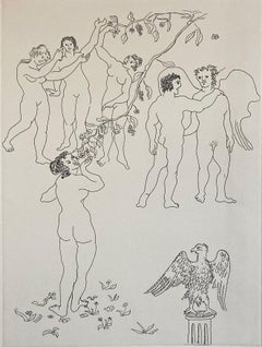 Italian Surrealist Aquatint Etching Enrico Baj Pop Art Nude Mod Cherubs Angels
