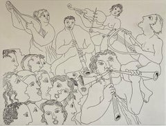 Italian Surrealist Aquatint Etching Enrico Baj Pop Art Nude Mod Cherubs Angels