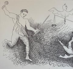 Italian Surrealist Aquatint Etching Enrico Baj Pop Art Nude Mod Cherubs Angels