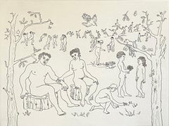 Italian Surrealist Aquatint Etching Enrico Baj Pop Art Nude Mod Cherubs Angels