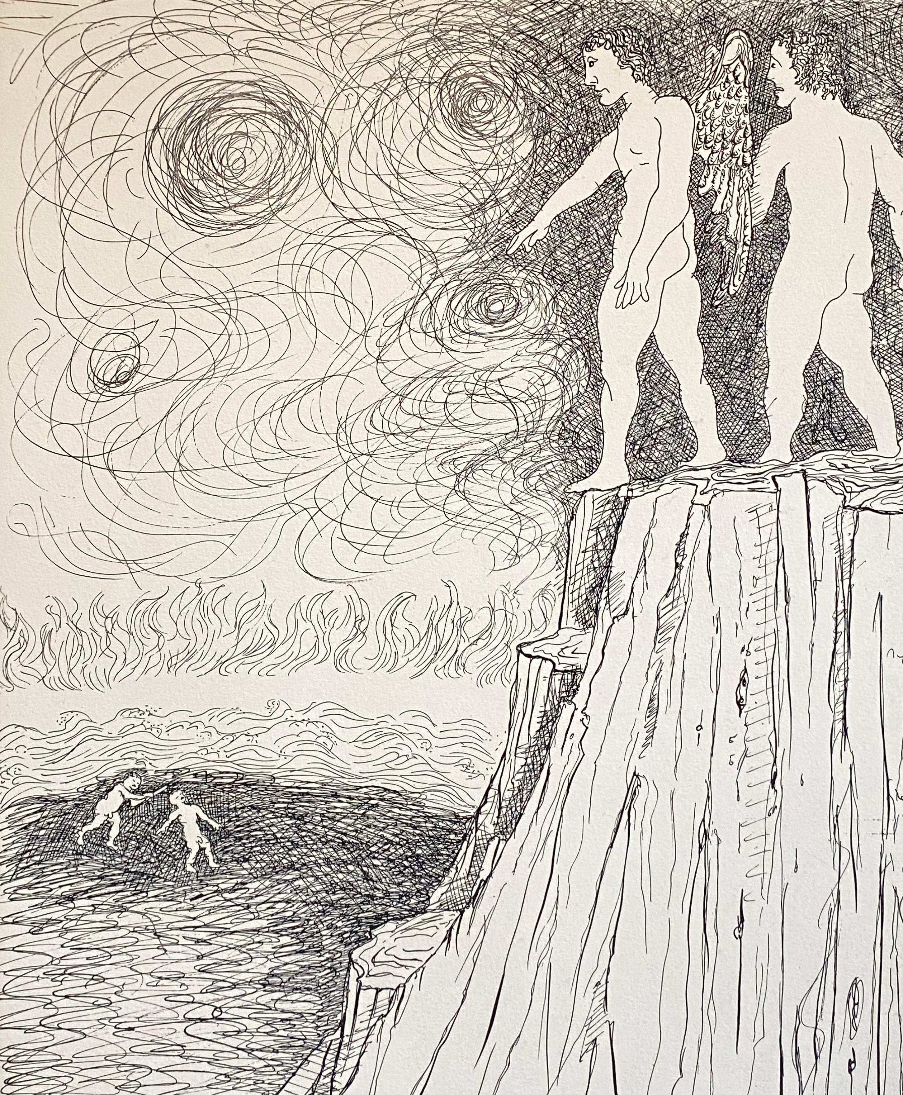 Italian Surrealist Aquatint Etching Enrico Baj Pop Art Nude Mod Cherubs Angels For Sale 1